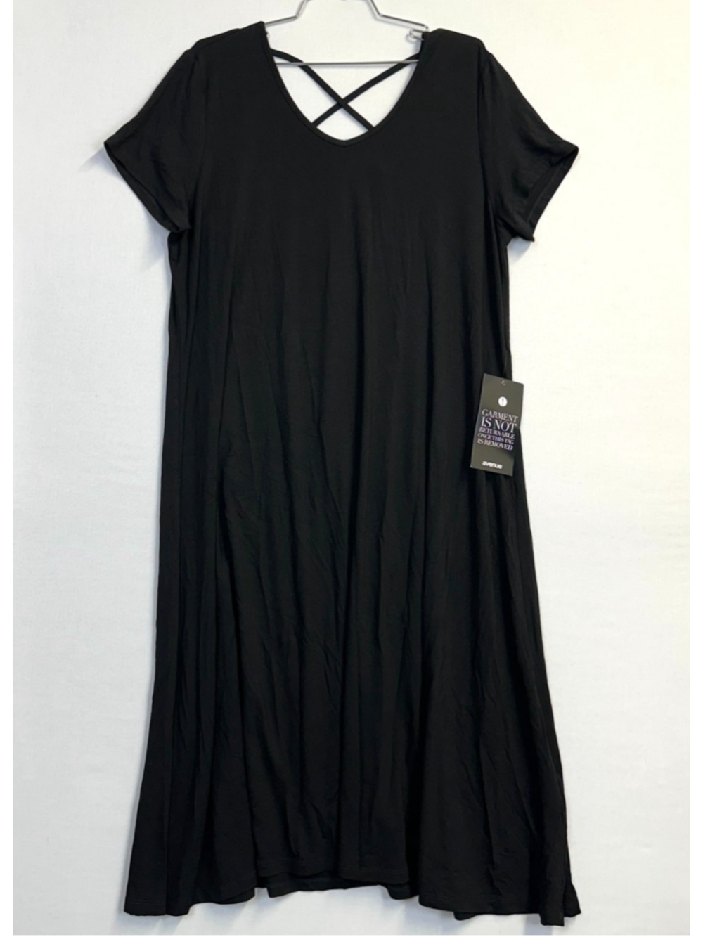 Avenue Cross Back Knit Plain Dress Black Women's Plus Size 14/16